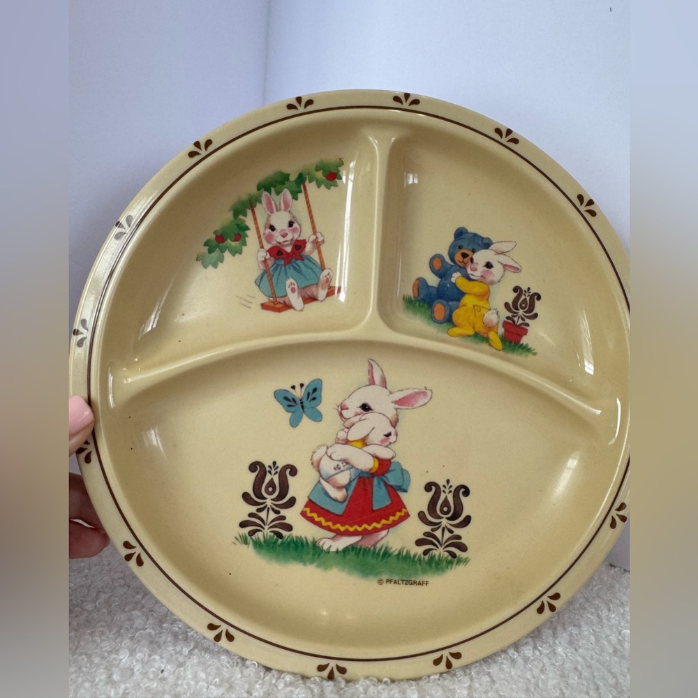 Vintage pfaltzgraff  Bunny Bear Divided baby childrens kids melamine Plate